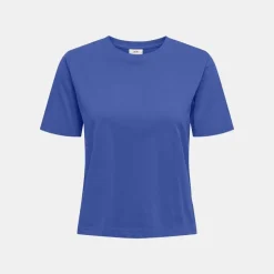 JDY Tee shirt court coton rex col rond Femme BLEU ROI Best