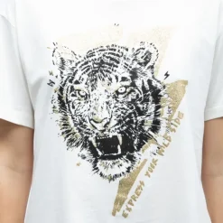 DEELUXE 74 Tee shirt crème imprimé tigre Femme BLANC ECRU New