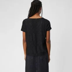 OBJECT Tee shirt feodora broderie anglaise col V Femme NOIR Online