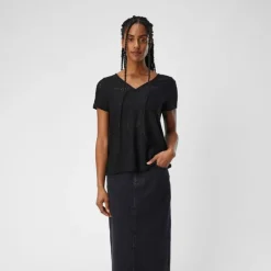 OBJECT Tee shirt feodora broderie anglaise col V Femme NOIR Online