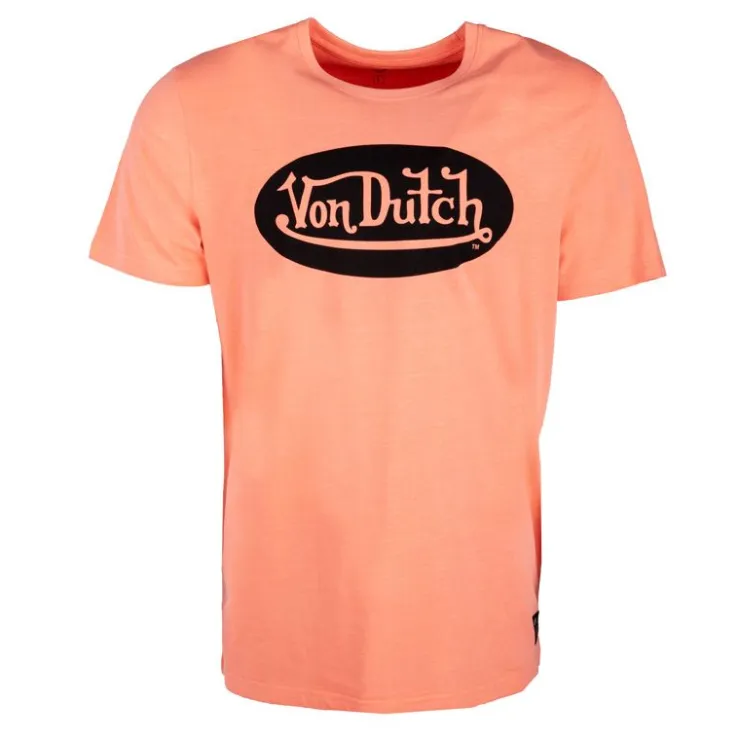 VON DUTCH Tee shirt fluo logo poitrine noir Homme SAUMON Outlet