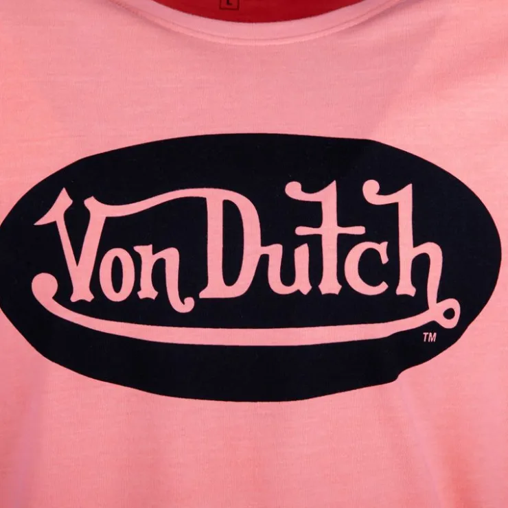 VON DUTCH Tee shirt fluo logo poitrine noir Homme SAUMON Outlet