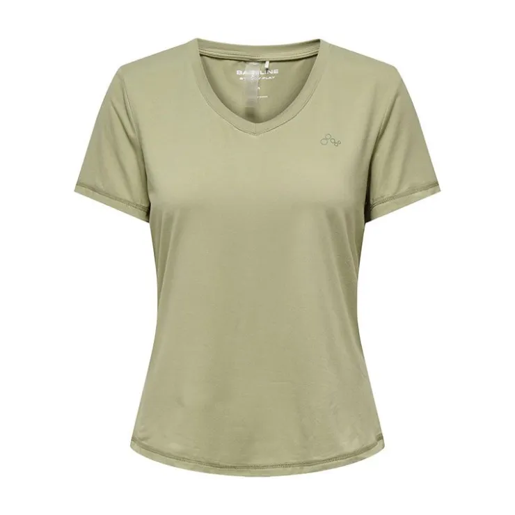 ONLY PLAY Tee shirt font life col V regular fit Femme VERT CLAIR Sale