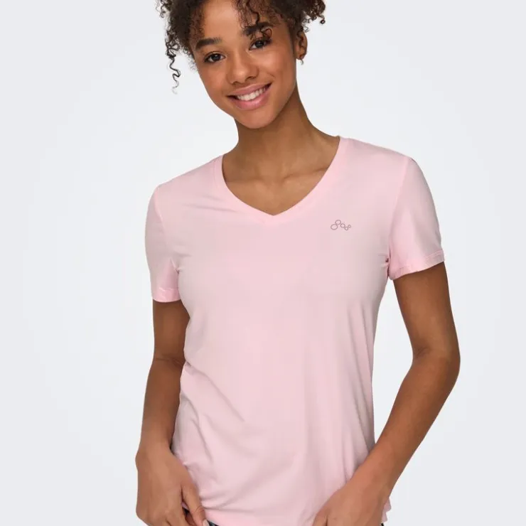 ONLY PLAY Tee shirt font life col V regular fit Femme ROSE Hot