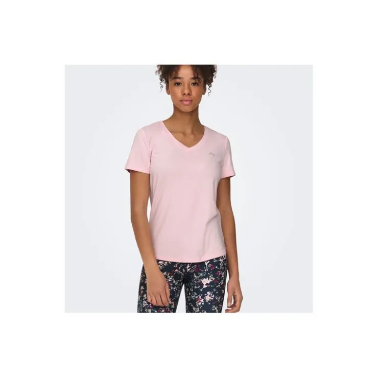 ONLY PLAY Tee shirt font life col V regular fit Femme ROSE Hot