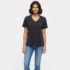 ONLY Tee shirt hannah regular fit décolleté V humus Femme NOIR Outlet
