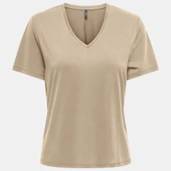 ONLY Tee shirt hannah regular fit décolleté V humus Femme BEIGE Sale