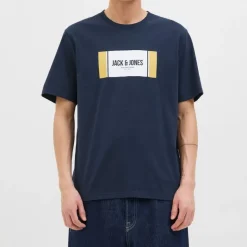 JACK & JONES Tee shirt hayato coton manches courtes regular fit Homme BLEU FONCE Discount