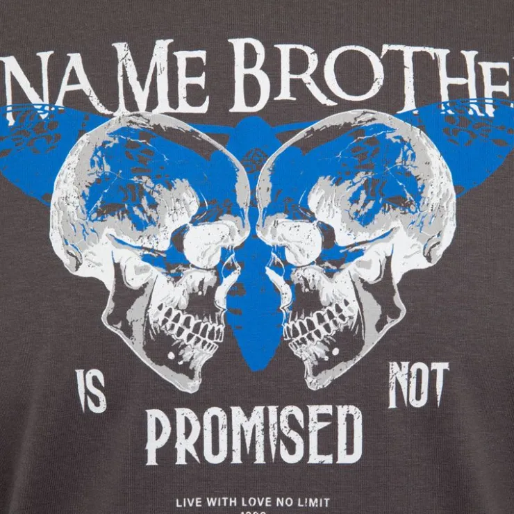 PANAME BROTHERS Tee shirt illustration têtes de mort et papillon en coton Homme GRIS FONCE Sale