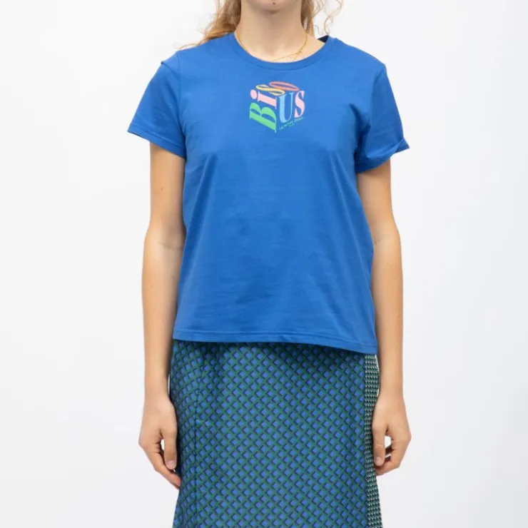LA PETITE ETOILE Tee shirt imprimé coloré Bisous col rond manches courtes tara Femme BLEU Best