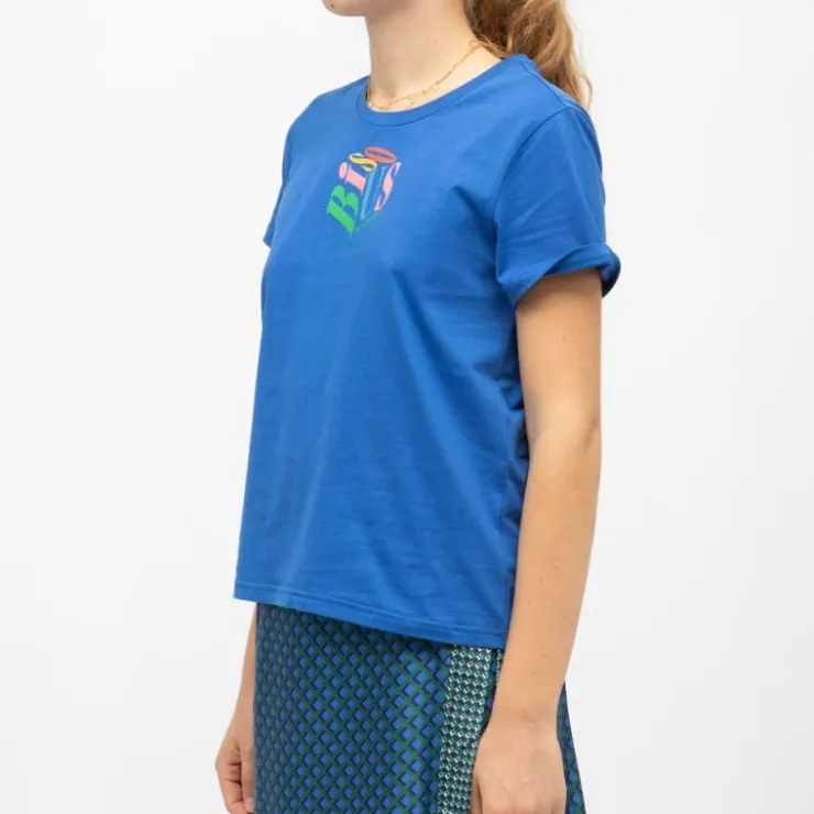 LA PETITE ETOILE Tee shirt imprimé coloré Bisous col rond manches courtes tara Femme BLEU Best