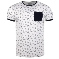 BLAGGIO Tee shirt imprimé feuilles avec poche mably Homme BLANC Hot