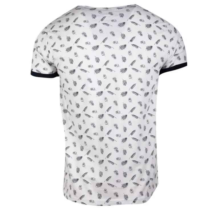 BLAGGIO Tee shirt imprimé feuilles avec poche mably Homme BLANC Hot