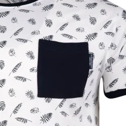BLAGGIO Tee shirt imprimé feuilles avec poche mably Homme BLANC Hot