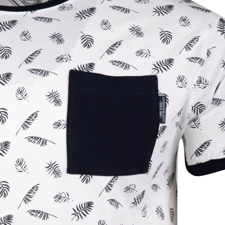 BLAGGIO Tee shirt imprimé feuilles avec poche mably Homme BLANC Hot