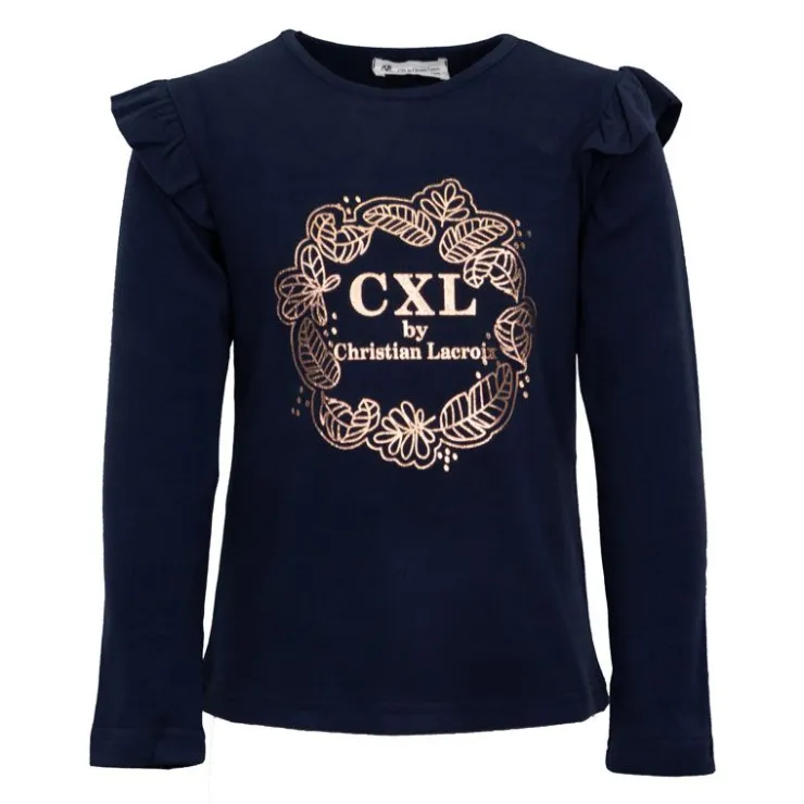 CXL BY CHRISTIAN LACROIX Tee shirt imprimé gold épaules à volants Enfant BLEU FONCE Online