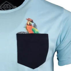 BLAGGIO Tee shirt imprimé perroquet magenta Homme BLEU CLAIR New