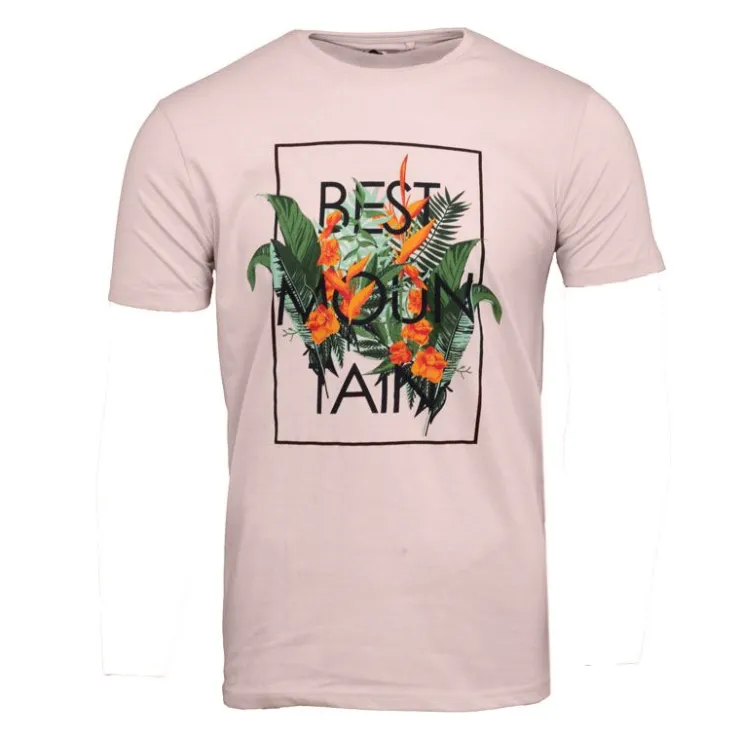 BEST MOUNTAIN Tee shirt imprimé plantes tropicales Homme ROSE CLAIR New