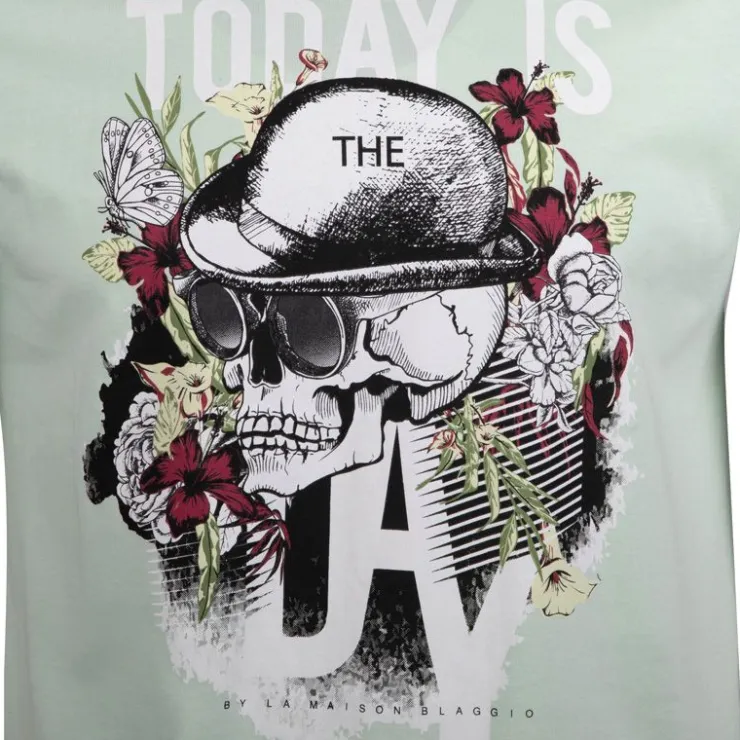 BLAGGIO Tee shirt imprimé today is the day mega Homme VERT CLAIR