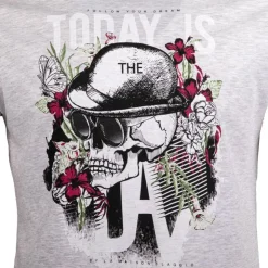 BLAGGIO Tee shirt imprimé today is the day mega Homme GRIS CLAIR Clearance