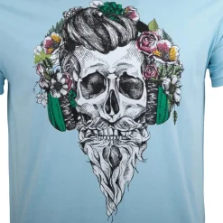 BLAGGIO Tee shirt imprimé tête de mort messina Homme BLEU CLAIR Online