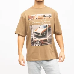 DEELUXE 74 Tee shirt imprimé voiture classic driver Homme KAKI Sale
