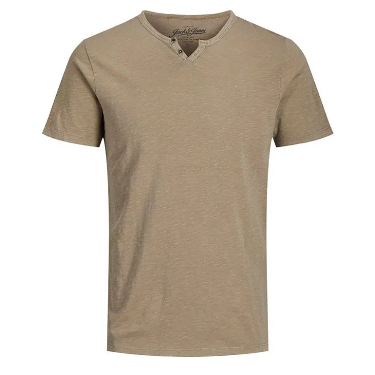 JACK & JONES Tee shirt jersey col v boutonné Homme MARRON CLAIR Hot