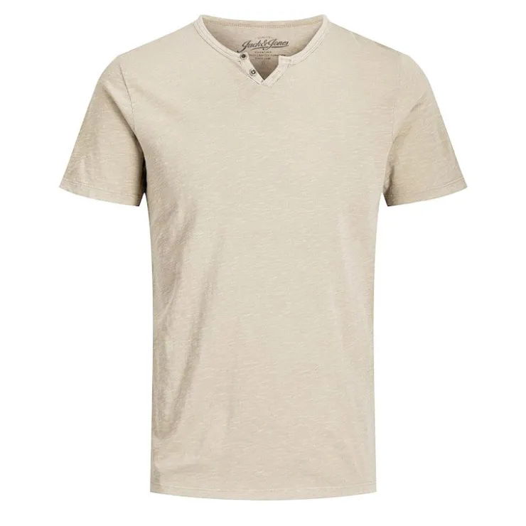 JACK & JONES Tee shirt jersey col v boutonné Homme MARRON CLAIR Hot