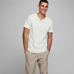 JACK & JONES Tee shirt jersey col v boutonné Homme BEIGE Outlet