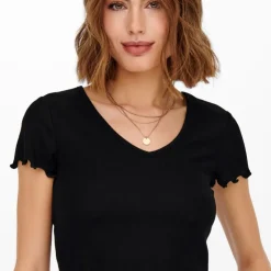 ONLY Tee shirt kika crop top col v Femme NOIR Discount