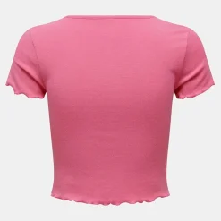 ONLY Tee shirt kika crop top col v Femme ROSE New