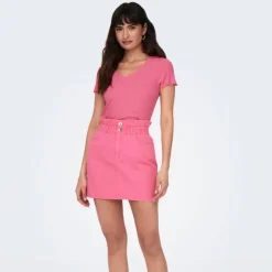 ONLY Tee shirt kika crop top col v Femme ROSE New