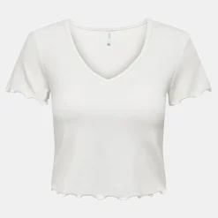 ONLY Tee shirt kika crop top col v Femme BLANC