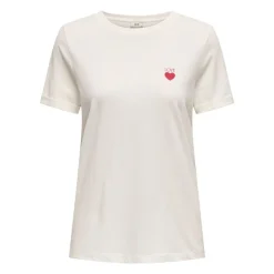 JDY Tee shirt Kitty coeur coton Femme BLANC Clearance