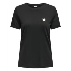 JDY Tee shirt Kitty coeur coton Femme NOIR