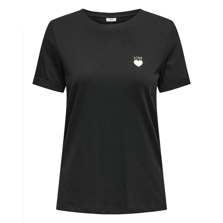 JDY Tee shirt Kitty coeur coton Femme NOIR