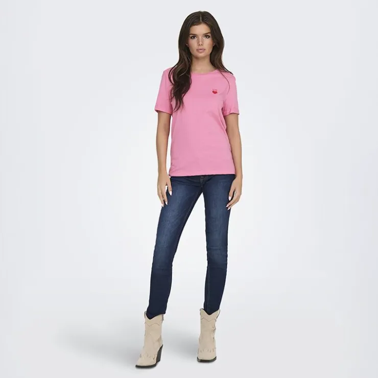 JDY Tee shirt Kitty coeur coton Femme ROSE Discount