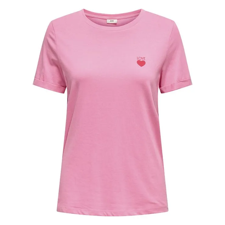 JDY Tee shirt Kitty coeur coton Femme ROSE Discount