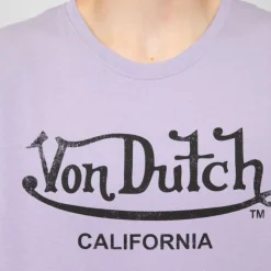 VON DUTCH Tee shirt Lila coton chiné logo noir délavé Homme VIOLET CLAIR Discount