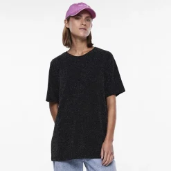 PIECES Tee shirt Lina pailleté loose lurex Femme NOIR Hot