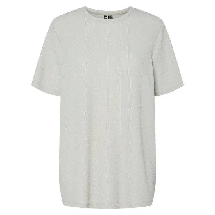 PIECES Tee shirt Lina pailleté loose lurex Femme GRIS CLAIR New