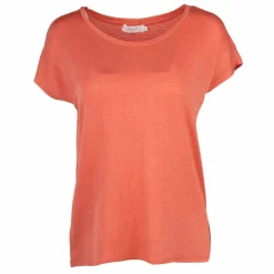 DEELUXE 74 Tee shirt liseré doré fluide à manches courtes Femme ORANGE New