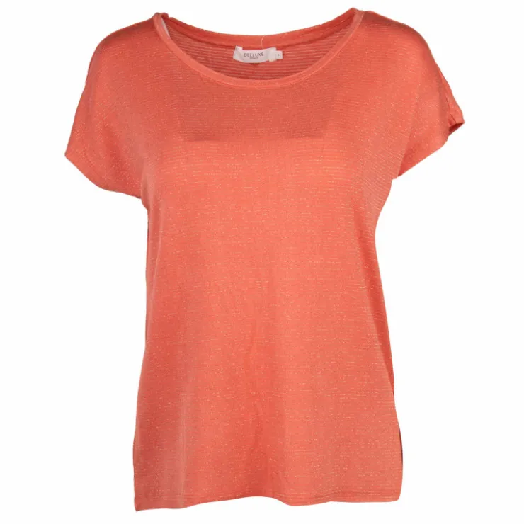 DEELUXE 74 Tee shirt liseré doré fluide à manches courtes Femme ORANGE New