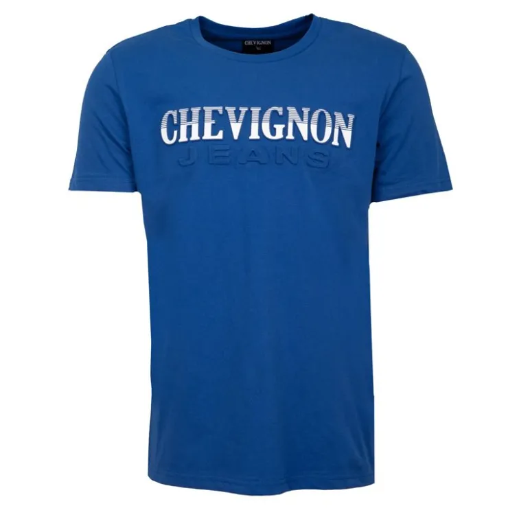 CHEVIGNON Tee shirt logo rayé en coton Homme BLEU