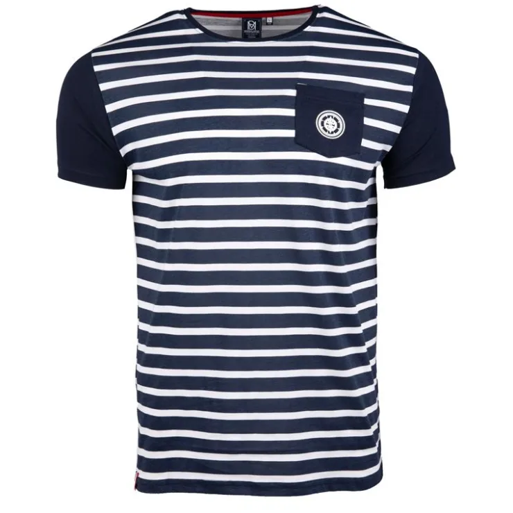 BLAGGIO Tee shirt macnhes courtes marinière mupy Homme BLEU FONCE Best