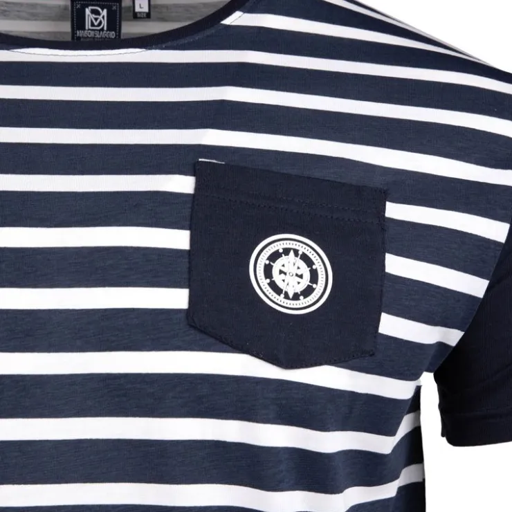 BLAGGIO Tee shirt macnhes courtes marinière mupy Homme BLEU FONCE Best