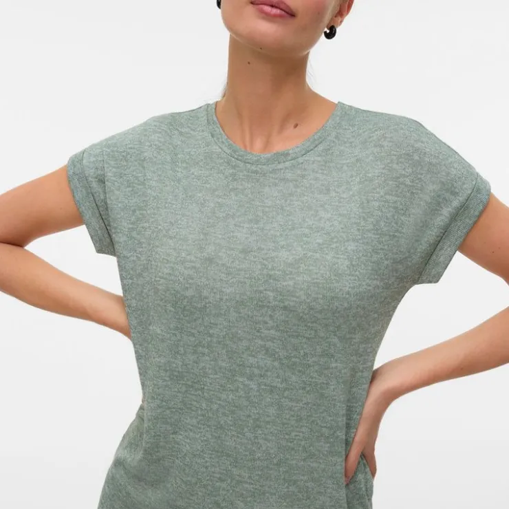 VERO MODA Tee shirt maille Brianna col rond Femme VERT Hot