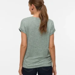 VERO MODA Tee shirt maille Brianna col rond Femme VERT Hot