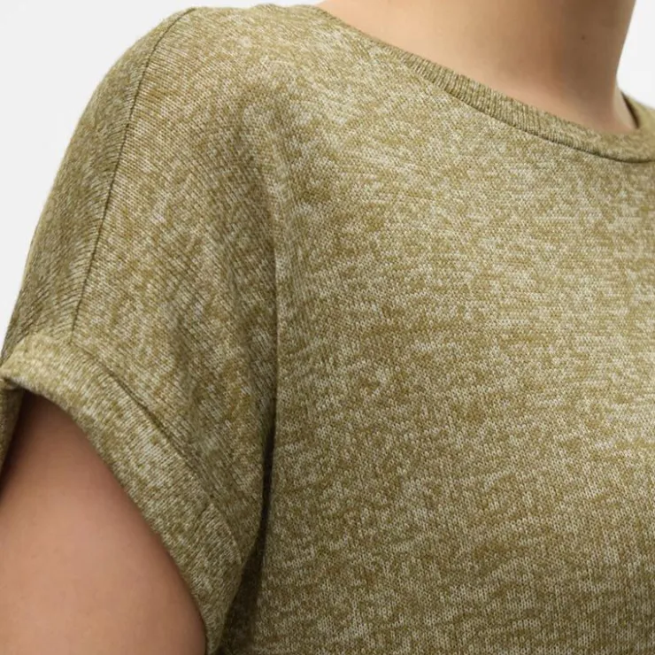 VERO MODA Tee shirt maille chiné Brianna manches retroussées Femme KAKI Hot