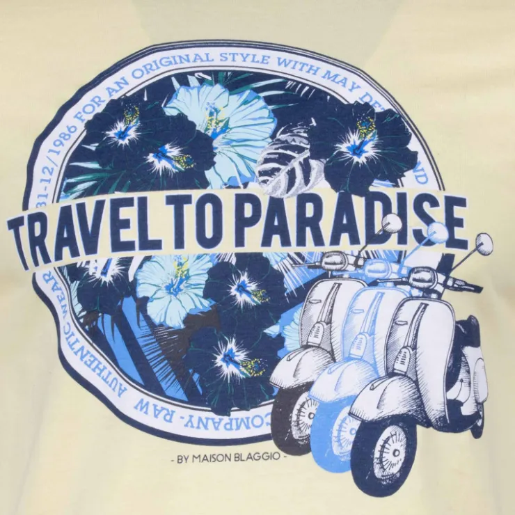 BLAGGIO Tee shirt manches courtes imprime coton doux Paradise margot assor 24 Homme JAUNE Discount